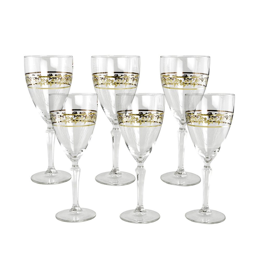 6-PC SET OF WINE WITH FLORAL DESIGN