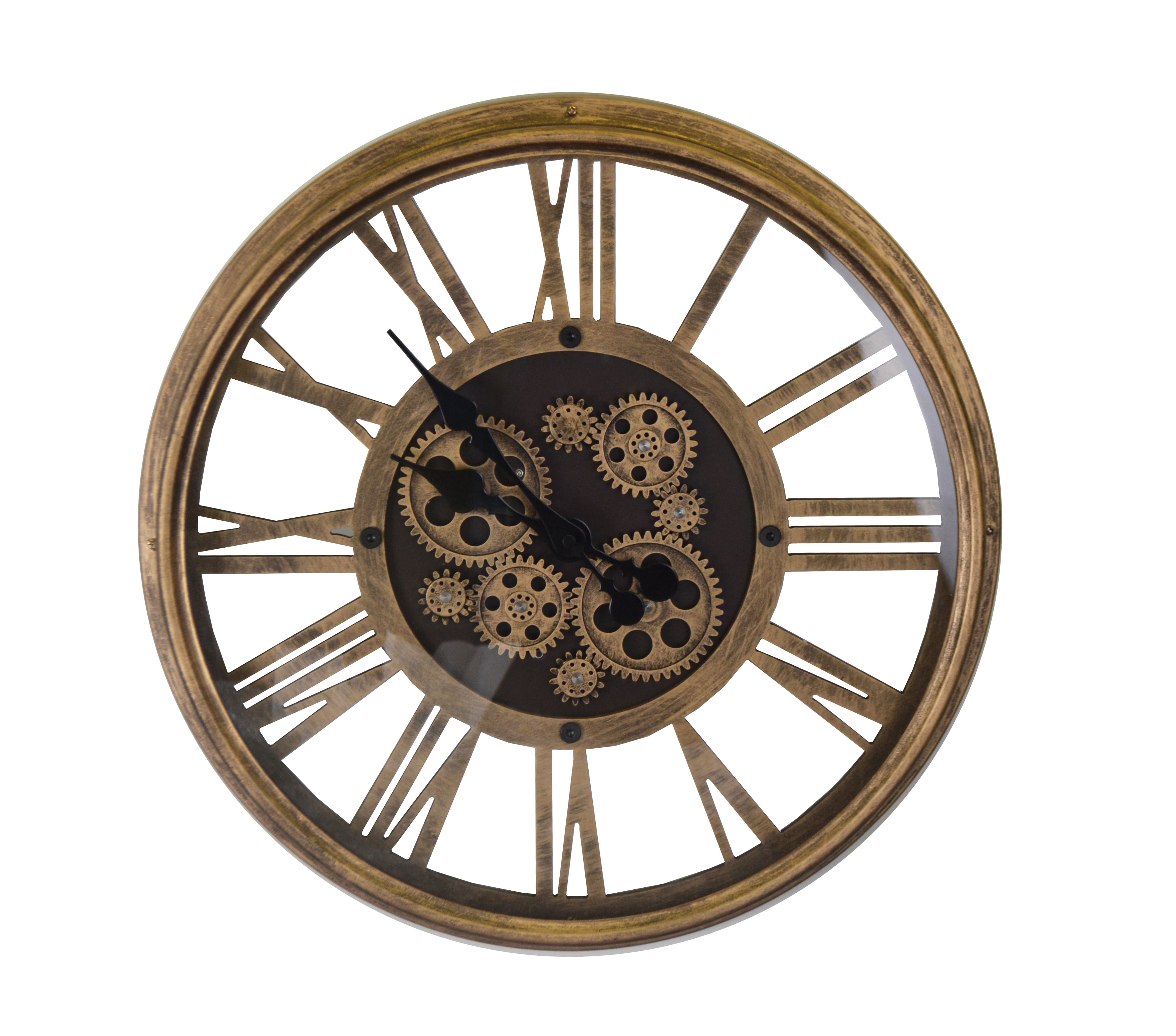 Moving Gears Antique Gold Steampunk Style Metal Wall Clock w/Roman Numerals