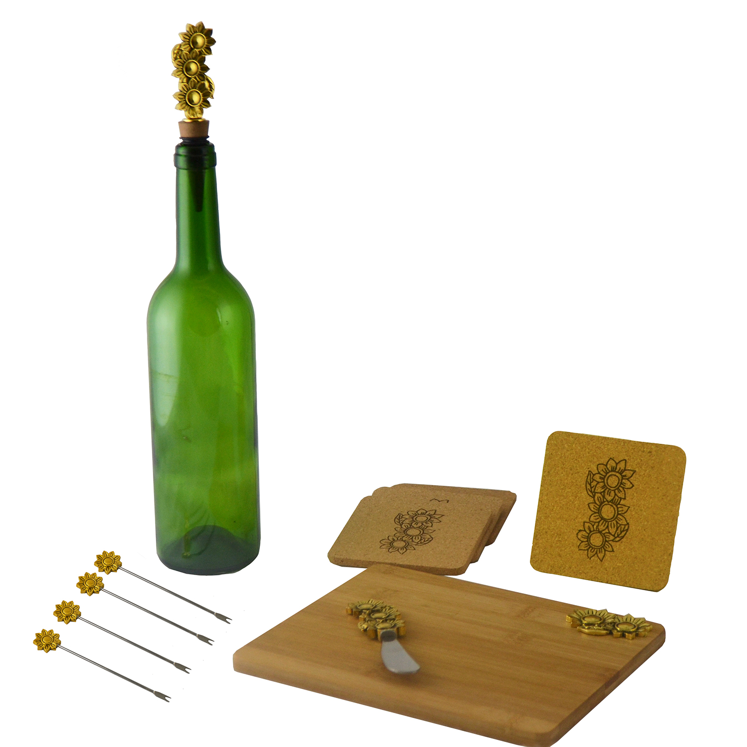11-PC WINE & CHEESE SET, GOLD FLOWERS