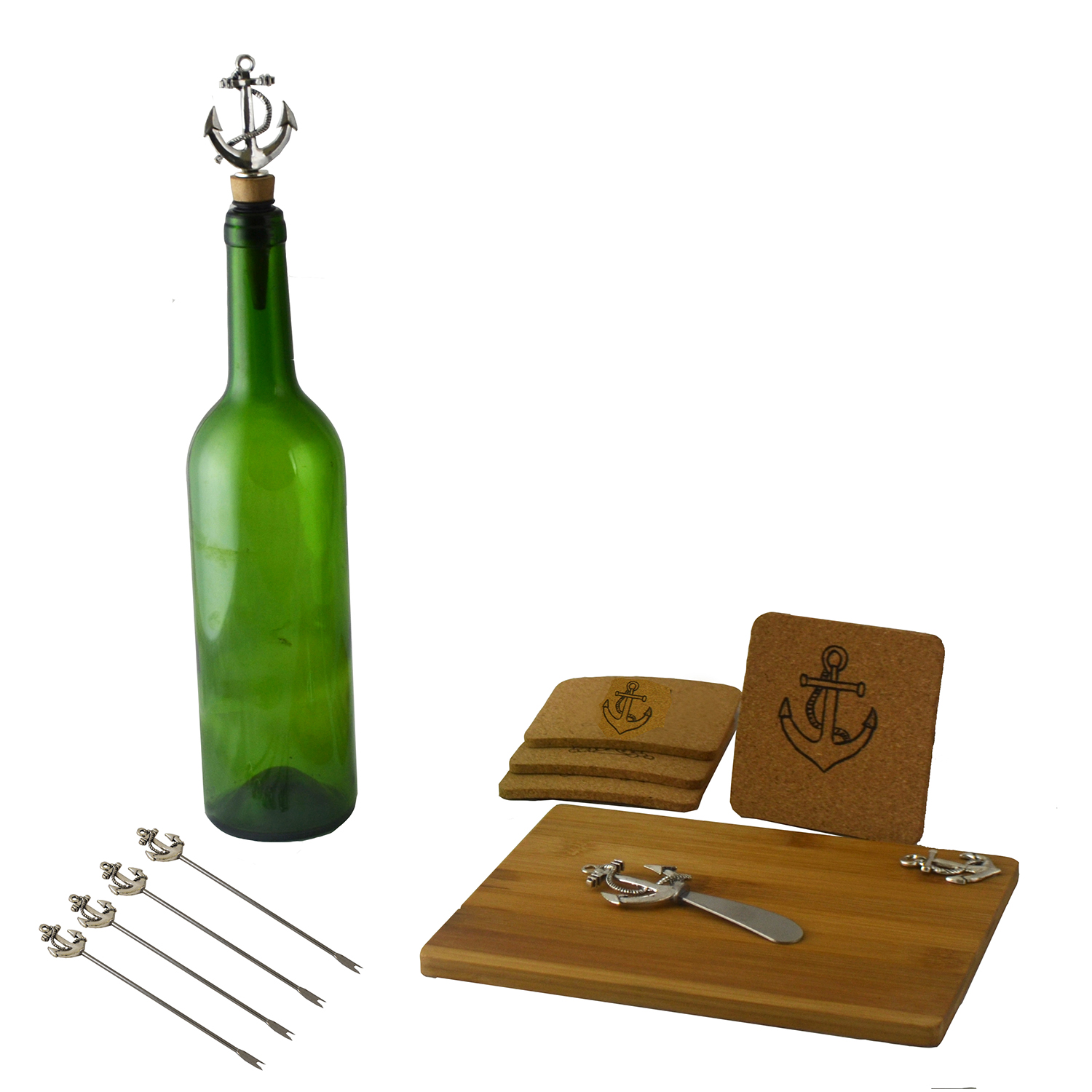 11-PC WINE & CHEESE SET, SILVER ANCHOR