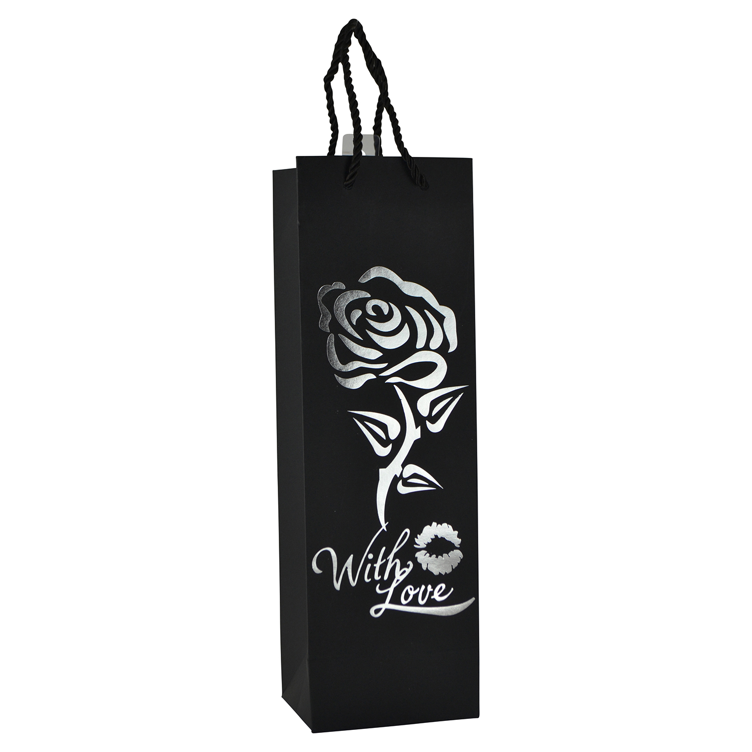 14" WINE BAG, SILVER FLOWER WITH LOVE