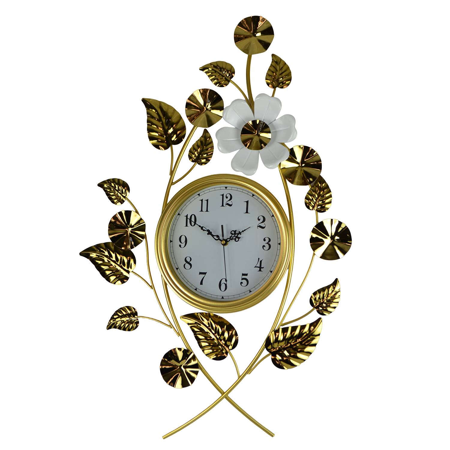 33X22 GOLD & WHT FLORAL WALL CLOCK