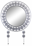24" ROUND WALL MIRROR With KEY CHAIN HOLDERS, SILVER FEATHERS