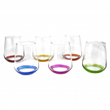 6PC SET OF 4.25" STEMLESS WINE GLASS W/ MULTICOLOR BASES