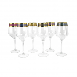 6PC SET OF 8.75" WINE GLASS W/ GOLD AND 6 COLORS
