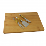 CHEESE BOARD W/ 3PC UTENSIL SET, AMBER & GOLD