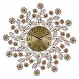 27" ROUND WALL CLOCK, GOLD FLOWERS
