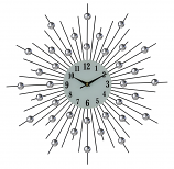 20" ROUND WALL CLOCK, SILVER SPIKES WITH CRYSTALS