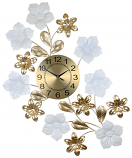 34X26 GOLD & WHITE WALL CLOCK WITH FLOWERS