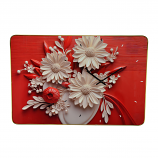 23.5X15.5 WALL CLOCK, WHITE & RED FLOWERS