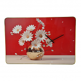 23.5X15.5 WALL CLOCK, WHT FLOWERS IN GOLD VASE