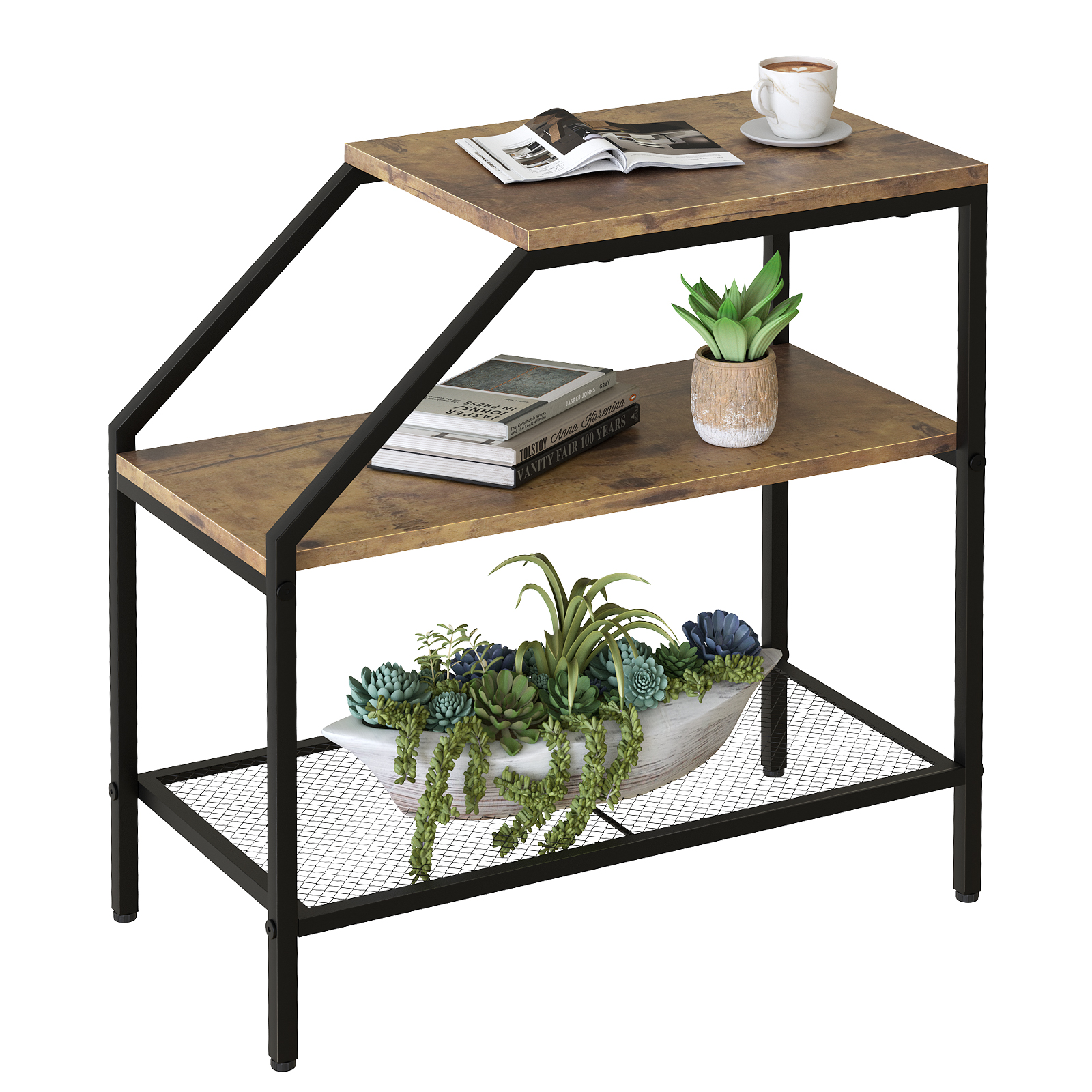 24X12X25 BRWN 3 LEVEL SIDE TABLE