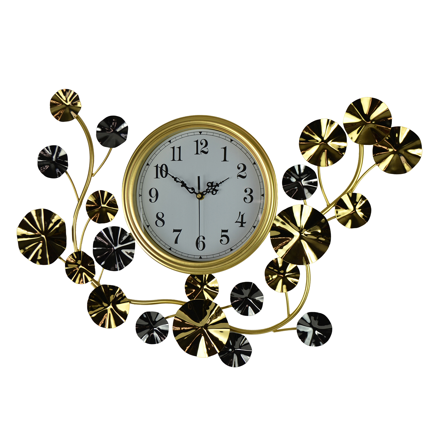 27X19 GOLD & CHROME FLORAL WALL CLOCK