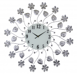 27" ROUND WALL CLOCK, SILVER FLOWERS
