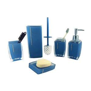 6-PC BATHROOM SET, BLUE W/ CRYSTALS