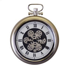 Moving Gears Champagne Color Metal Wall Clock Pocket Style w/Roman
