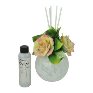 8" DIFFUSER W/ 3 PASTEL YELLOW/PINK ROSES