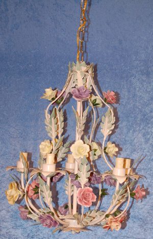 5-ARM METAL CHNDLR W/FLOWERS