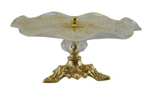 9" WHT & GLD PLATTER ON BASE