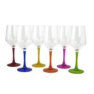 6PC SET OF 8.75" WINE GLASS W/ MULTICOLOR STEM