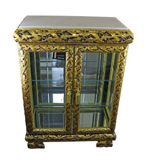39X28X15 ANTIQUE GOLD DOUBLE DOOR W/ MARBLE