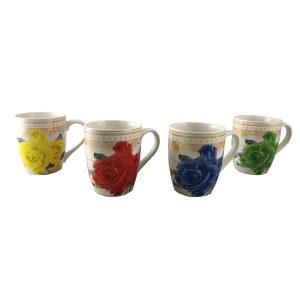 4-PC SET OF 4" FLORAL MUGS