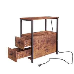 24X12X24 BROWN SIDE TABLE W/ DRAWERS & ELEC. OUTLETS