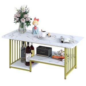 39X19X16 WHT & GOLD 3 LEVEL COFFEE TABLE