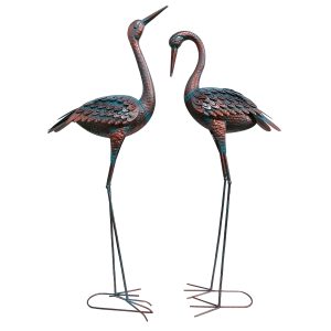 PAIR OF 47" & 43" COPPER/GREEN CRANES