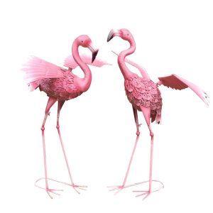 PAIR OF 33" & 30" PINK FLAMINGOS W/ SOLAR LIGHT