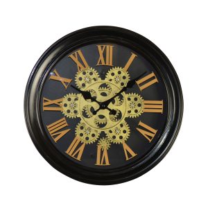 13" ROUND BLK WALL CLOCK W/ GEARS