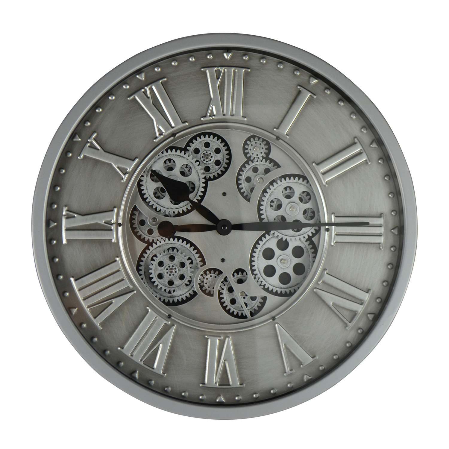 18" SILVER WALL CLOCK W/ GEARS - Image 2