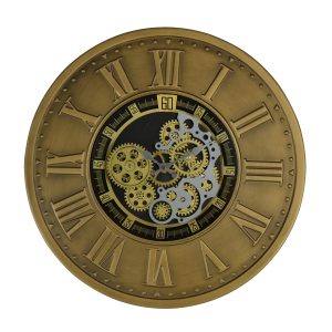 18" MAT GOLD WALL CLOCK W/ GEARS