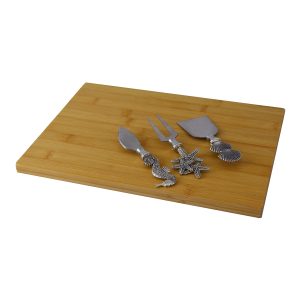 CHEESE BOARD W/ 3PC UTENSIL SET, SILVER NAUTICAL