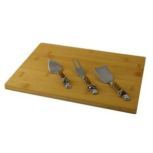 CHEESE BOARD W/ 3PC UTENSIL SET, AMBER STONES