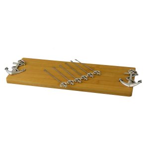 CHEESE BOARD W/ 6 PICKS, SILVER ANCHOR