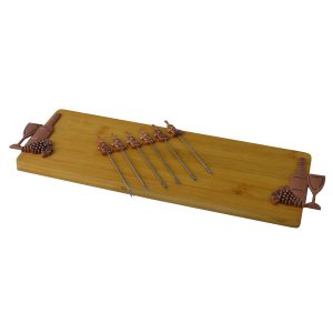 CHEESE BOARD W/ 6 PICKS, COPPER BOTTLE & CUP