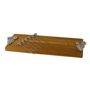CHEESE BOARD W/ 6 PICKS, SILVER GRAPES