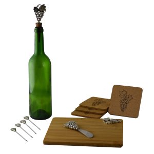 CHEESE BOARD W/ 6 PICKS, SILVER GRAPES
