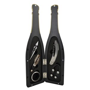 12.5" BLK & GOLD CHAMPAGNE BOTTLE W/ ACCESSORIES