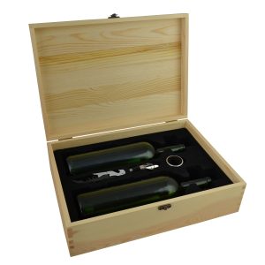 15X10.5X4.5 NATURAL COLOR WOODEN DOUBLE WINE BOTTLE HOLDER W/ ACCESSORIES