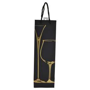 14" WINE BAG, GOLD CHAMPAGNE & WINE GLASS