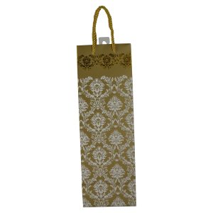 14" WINE BAG, GOLD & WHITE FLORAL