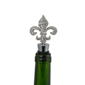 4" WINE STOPPER, SILVER FLEUR DE LIS