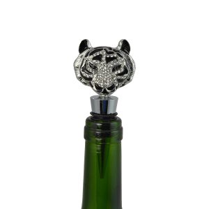 4" WINE STOPPER, SILVER & BLK TIGER