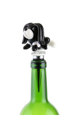 5" BOTTLE STOPPER, BLACK & WHITE DOG