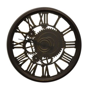 Steampunk Style Brown Wall Clock Roman Numerals Sculptural Home Decor Wall Art