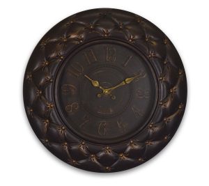 Dark Brown Round Wall Clock Elegant Tufted Texture Battery Operated