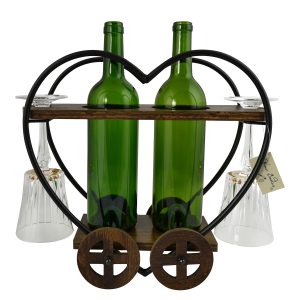 14X13 2 BOTTLE AND WINE GLASS HOLDER ON WHEELS