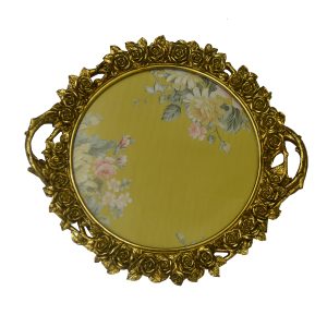 17" ROUND GOLD TRAY W/ HANDLES